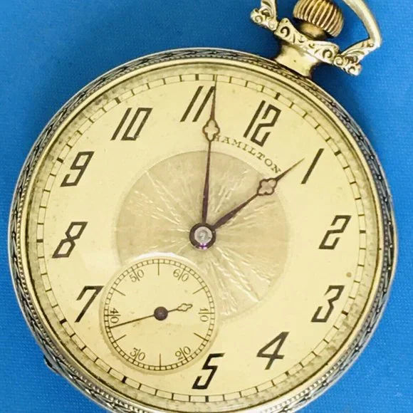 Hamilton Pocket Watch Knights of Columbus 14k Gold Pin & 14k GF Runs